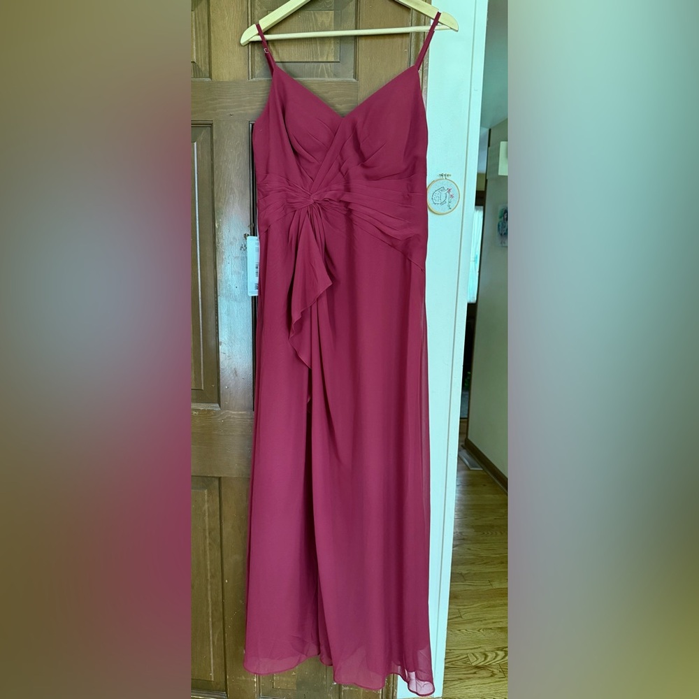 New - AZAZIE EMERALD A-Line Pleated Chiffon Long Formal Dress Burgundy 10